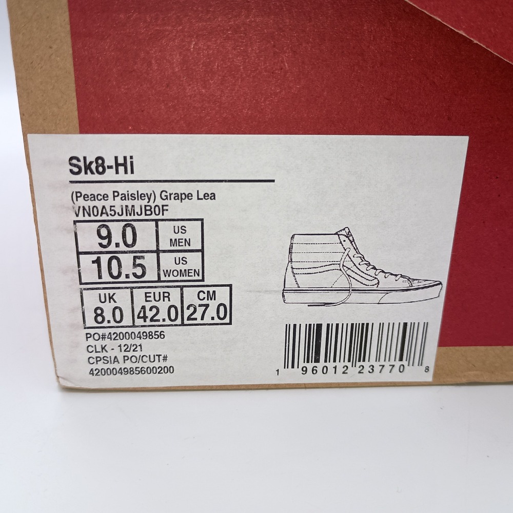 Vans Sk8-Hi Peace Paisley Grape Leaf Green High Top Shoes Mens 9 Womens 10.5 New - Picture 10 of 10